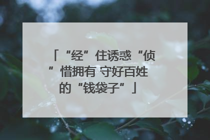 “经”住诱惑“侦”惜拥有 守好百姓的“钱袋子”