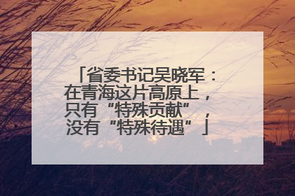 省委书记吴晓军：在青海这片高原上，只有“特殊贡献”，没有“特殊待遇”